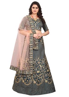 Grey Colored Bridal  With Embroidery Work Cancan Lehenga Choli 1