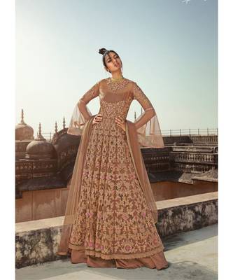 Peach Embroidered Anarkali Lehenga / Pant Suit 1