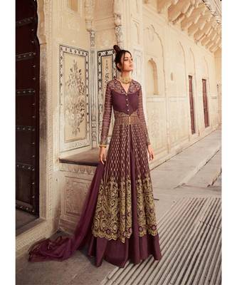 Rich Plum Embroidered Anarkali Lehnga / Pant Suit 1