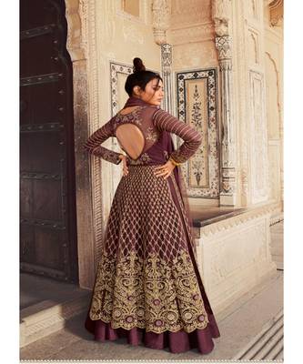 Rich Plum Embroidered Anarkali Lehnga / Pant Suit 2