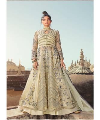 Off White Embroidered Anarkali  Lehnga /Pant Suit 1