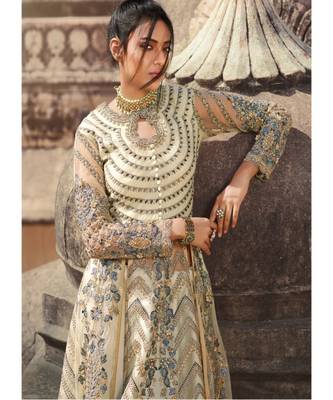 Off White Embroidered Anarkali  Lehnga /Pant Suit 2