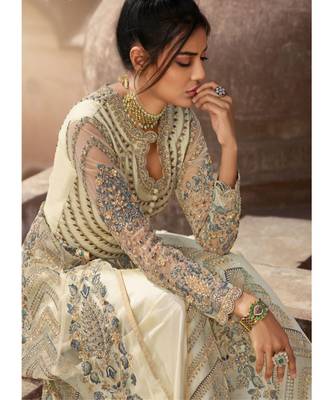 Off White Embroidered Anarkali  Lehnga /Pant Suit 3
