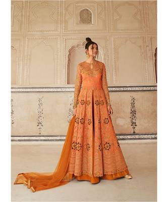 Orange Embroidered Anarkali Lehnga / Pant Suit 1