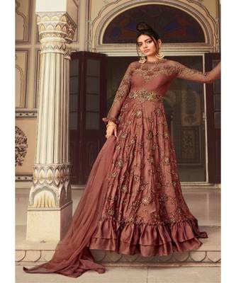 Burnt Red  Embroidered Designer Anarkali lehenga 1