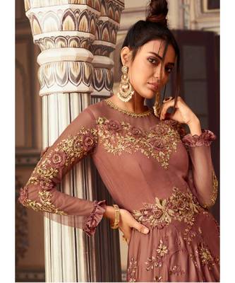 Burnt Red  Embroidered Designer Anarkali lehenga 2