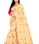 Beige Embroidered Silk Blend Saree With Blouse