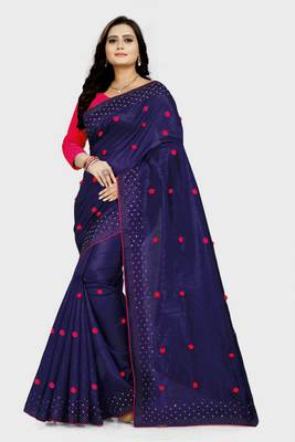 Blue embroidered silk saree with blouse 1