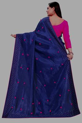 Blue embroidered silk saree with blouse 2