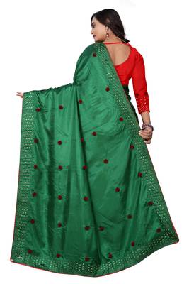 Green Embroidered Silk Blend Saree With Blouse 2