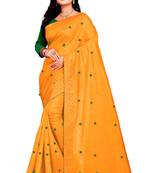 Yellow Embroidered Silk Blend Saree With Blouse