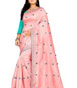 Pink embroidered silk saree with blouse