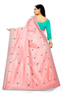 Pink embroidered silk saree with blouse 2
