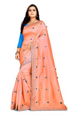 Peach Embroidered Silk Blend Saree With Blouse 1