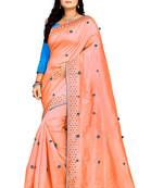 Peach Embroidered Silk Blend Saree With Blouse