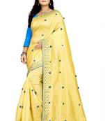 Yellow embroidered silk saree with blouse