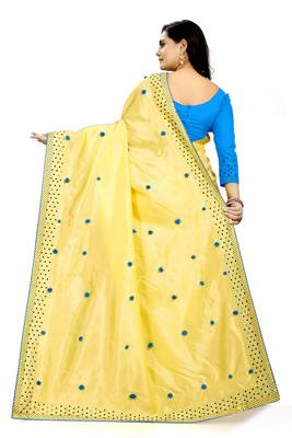 Yellow embroidered silk saree with blouse 2