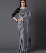 Grey Embroidered Silk Blend Saree With Blouse