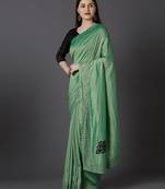 Green Embroidered Silk Blend Saree With Blouse