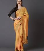 Yellow embroidered silk blend saree with blouse