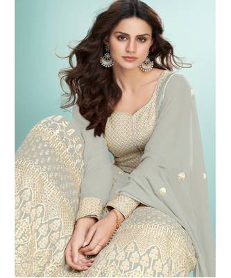 Light Grey Embroidered Anarkali Suit 2