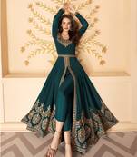 Teal Green Style Embroidered Anarkali Suit.