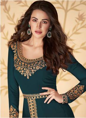 Teal Green Style Embroidered Anarkali Suit. 3