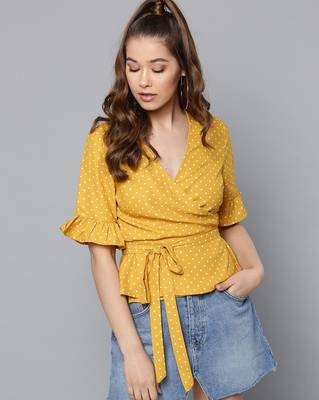 Yellow printed crepe party-tops 1