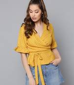 Yellow printed crepe party-tops