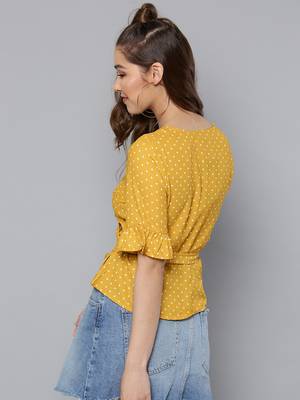 Yellow printed crepe party-tops 5