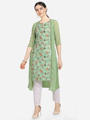 Women Printed Green Colour Straight Kurta 1