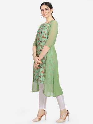 Women Printed Green Colour Straight Kurta 2