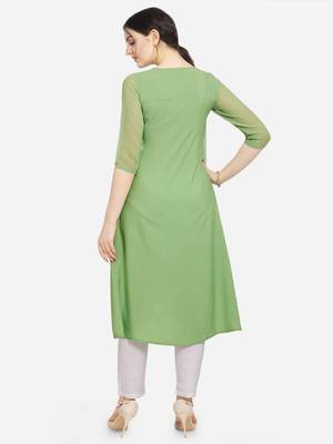 Women Printed Green Colour Straight Kurta 4