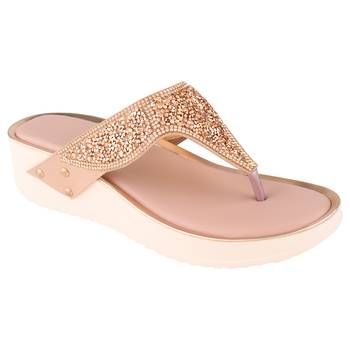 Do Bhai Peach Embellished Wedges For Women 1
