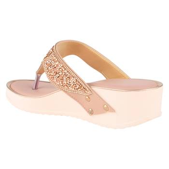 Do Bhai Peach Embellished Wedges For Women 2