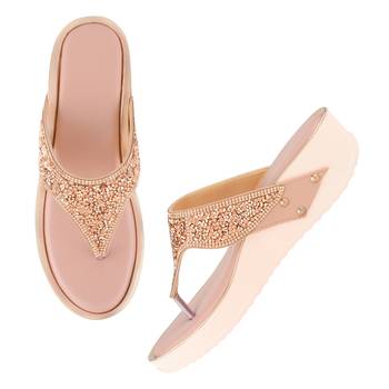 Do Bhai Peach Embellished Wedges For Women 3