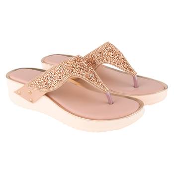 Do Bhai Peach Embellished Wedges For Women 4