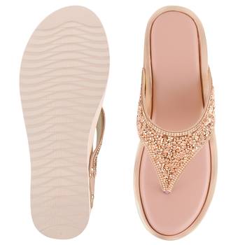 Do Bhai Peach Embellished Wedges For Women 5