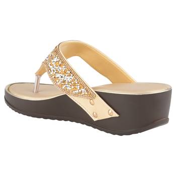 Do Bhai Golden Embellished Wedges For Women 2