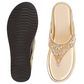 Do Bhai Golden Embellished Wedges For Women 5