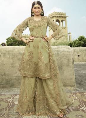 Beige Net Pakistani Salwar Kameez 1