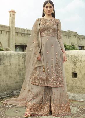 Grey Net Pakistani Salwar Kameez 1