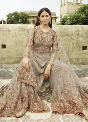 Grey Net Pakistani Salwar Kameez 2