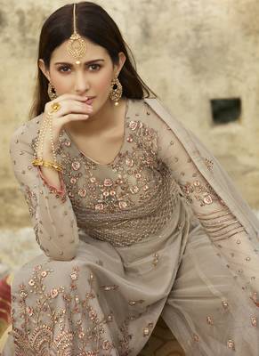 Grey Net Pakistani Salwar Kameez 4