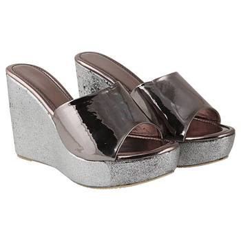 Do Bhai Grey Western Embellished Wedges for Women 3