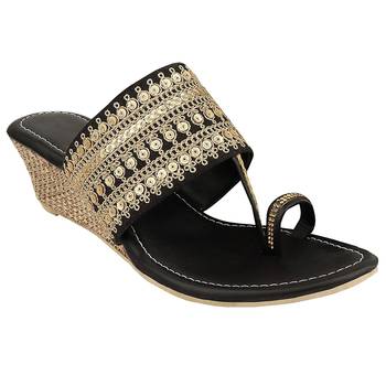 Do Bhai Black Embellished Wedges for Women 1