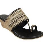 Do Bhai Black Embellished Wedges for Women