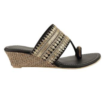 Do Bhai Black Embellished Wedges for Women 2