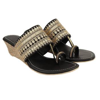 Do Bhai Black Embellished Wedges for Women 3