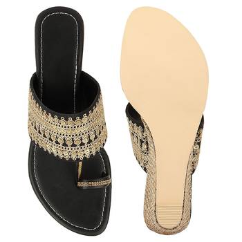 Do Bhai Black Embellished Wedges for Women 4